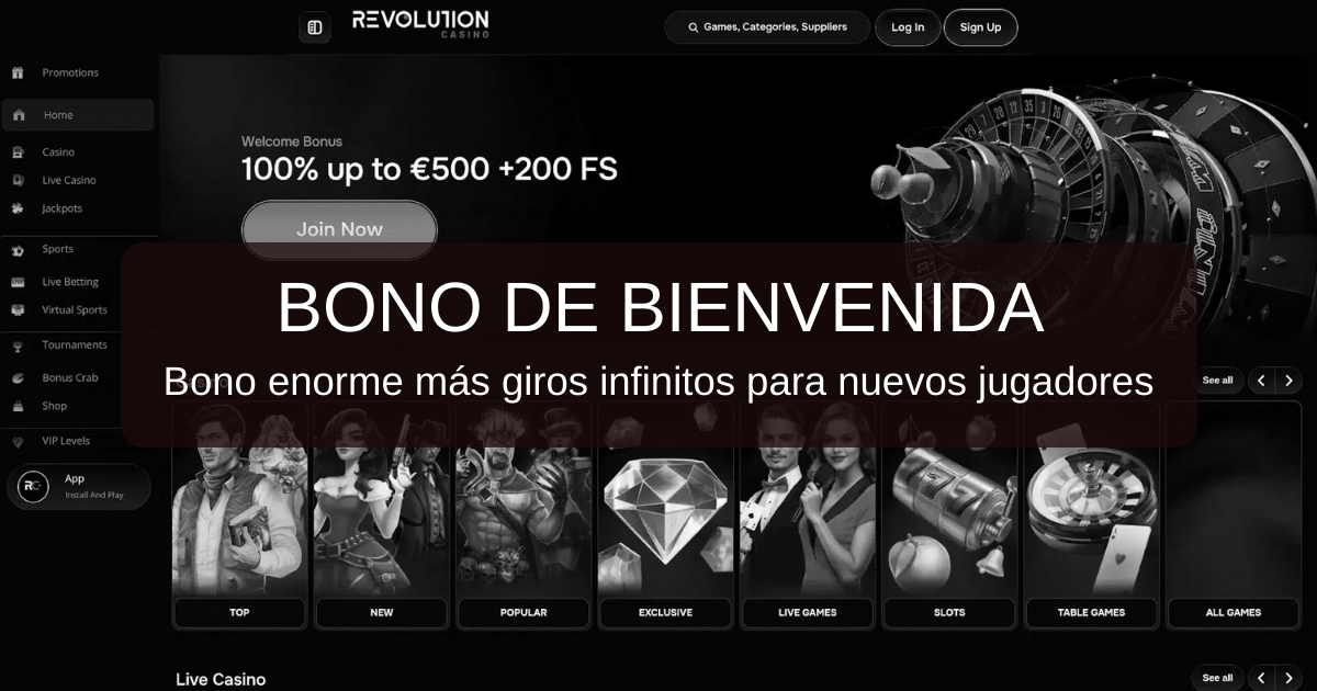 Bono de bienvenida y juego online en Revolution Casino